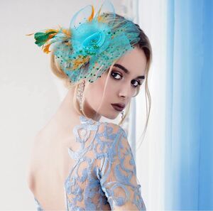 Blue/Orange/Green Feather Fascinator Hat Clip Wedding Tea Derby Cocktail Party